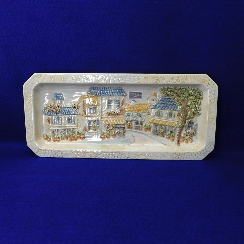 New Croscill Ceramic Village Square Rectangular Vanity Tray 13"